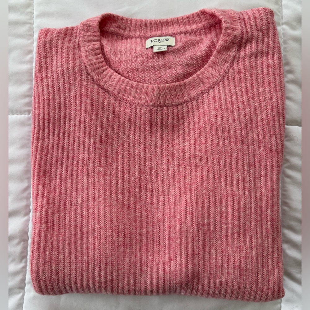 Wool Blend J. Crew Ribbed Pink Crew Neck Sweater